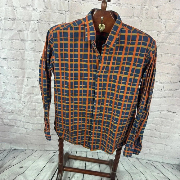 ANAMS MAN hand crafted sleek fit button up Shirt size 40 medium navy orange - Picture 1 of 6